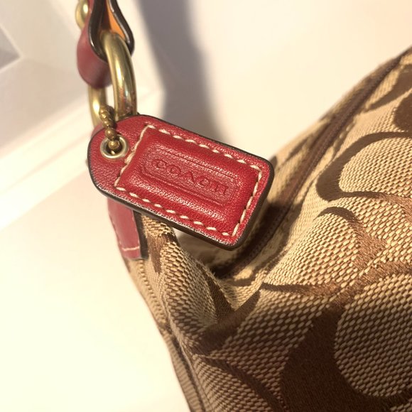 Coach Purse Khaki and Maroon - Picture 3 of 5